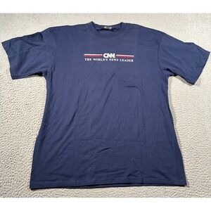 Vintage CNN Shirt Men Medium Blue‎ Logo Single Stitch Tee Pullover Made In USA